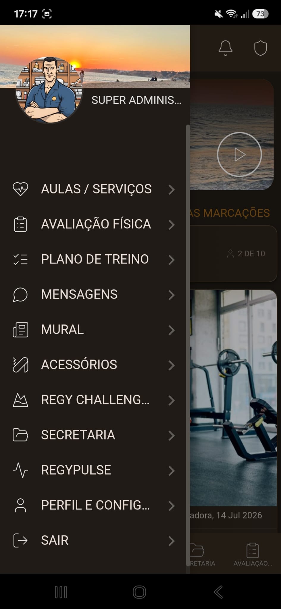 Screenshot da app — menu do atleta